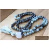Anhänger Halsketten Natürliche Labradorit 108 Mala Perle Meditation Halskette Yoga Schmuck Quaste Hand Geknüpfte Gebet Drop Lieferung Anhänger Dhrdj