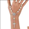 Charm Bracelets White Pearls Pendant Bracelet Jewelry Men Jesus Religious Rosary With Cross Bangle Women Gifts Dhs Q220Fza Drop Deliv Dhkqw