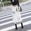 Skirts Spring Women Fashion High Waist Large Size A-Line Hole Jean Female Sexy Casual Letter Printing Ripped Denim White