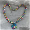 Anhänger Halsketten Bohemian Mtilayer Colorf Perlen Kette Cartoon Regenbogen Blume Halskette Für Frauen Elegante Schmuck Zubehör C3 Drop Dhlz8