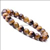 Charm Bracelets Natural Stone Beads Tiger Eye Bracelet Classic Men Women Buddha Black Lava Yoga Energy Accessories Q84Fz Drop Delive Dhexd