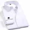 Herrklänningskjortor Fashion Mens Long Sleeve French Cufflinks Soft Regular Fit Jacquard Tyg Male Smart Casual Shirt