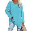 Women's T-skjortor Vintage Kvinnor Solid Color Long Sleeve Tees 2023 Spring Autumn Fashion V-Neck Basic T-Shirt Ladies Casual Loose Pullover