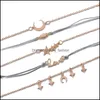 Catena a maglie 6 pezzi / set Stella Luna Amore Ciondolo in cristallo Bracciale con perline in acrilico dorato per le donne Classico Mtilayer Corda intrecciata Drop Deliv Dh8Kd