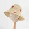 Breda randen hattar sol hatt kvinnor sommar strand tillbehör halm floppy uv skydd körsbär mjukt fällbart mössa för lady holidaywide oliv22