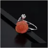 Cluster Rings Southern Red Agate Rose Flower Ring Womens Open S925 Sterling Sier Fashion Gracef Personality To Give Mom Gift Drop De Dhx5N