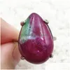 Cluster Anneaux Véritable Rubis Naturel Zoisite Rouge Vert Anneau Réglable 22X15Mm Rare 925 Sterling Sier Goutte D'eau Livraison Bijoux Dhepa