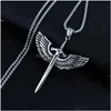 Pendant Necklaces Fashion Jewelry Punk Cross Necklace Men Hiphop Angel Wing Drop Delivery Pendants Dhant