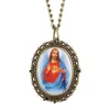 Pocket Watches Exquisite Ellipse Womens Watch Virgin Mary Pattern Quartz Analog Pendant For Ladies Elegant With Necklace