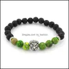 Braccialetti con ciondoli Testa di leone Bracciale in pietra lavica naturale Bracciale perline Yoga Gioielli Diffusore di olio essenziale Elastico per le donne Dhs B331S D Dhhtf