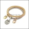 Charm Bracelets Fashion Jewelry 3 Pieces Set Threecolour Elastic Crystal Bar Setting Women Bangle Owl Heart For Bracelet Drop Deliver Ot7Ob