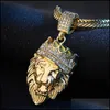 Pendant Necklaces Mens Iced Out Lion Head Necklace Bling Crystal Animal Gold Long Chains For Women Hip Hop Jewelry Drop Delivery Pend Otdsm