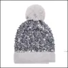 Cappelli da festa Newwinter Plus Veet Paillettes lavorato a maglia per donna Beanie Hat unisex elastico caldo berretto Hip Hop morbido berretto largo Rra10693 Drop Otrkn