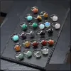 Arts et artisanat 12 mm anneaux de pierre naturels Sier Gold Couleur ouverte Open Ajustement Turquoise Am￩thystes Pink Quartz Crystal Women Ring Party We DHSM7