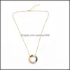 Pendant Necklaces Cz Rainbow Circle Semicircle Pendants Necklace For Woman Mticolored Copper Inlay Zircon Gold Long Chain Jewelry Dr Dhivc