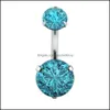 Navel Bell Button Rings Sexy 316 L Surgical Steel Double Gem For Women Fashion Zircon Belly Bar Ring Body Piercing Bars Jewelry Dr Dhcrm