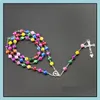 Collares pendientes Religioso Católico Arco iris Rosario Largo Jesús Cruz 8Mm Cadenas de cuentas Para Mujeres Hombres S Moda Joyería cristiana Gota Otakq