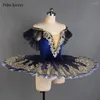 Stage Wear Dark Blue Classic PancakeTutu Skirt Professional Ballet Dress W/Gold Pattern Girls Ballerina YAGP Performance Costumes