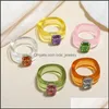 Solitaire Anneau Colorf Transparent Résine Strass Simple Géométrique Carré Rond Anneaux Pour Les Femmes À La Mode Bijoux Cadeau Drop Delivery Otskq