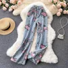 Damenhosen Herbst Süße Rose Floral Jeans Frauen Street Fashion Frühjahr Hohe Taille Breites Bein Vintage Koreanische Blau Gerade Denim