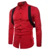 Chemises décontractées pour hommes Luclesam Hommes Revers Couture Bretelles À Manches Longues Slim Fit Chemise Printemps Automne Mode Mâle Vêtements