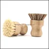 Cleaning Brushes Round Wood Brush Handle Pot Dish Household Sisal Palm Bamboo Kitchen Chores Rub Rrf14257 Drop Delivery Home Garden Othdy