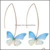 Серьги из шифоновой бабочки новой моды для женщин имитации Женщины Big Hook Long Dangle Tle Wings Party Jewelry Difty Drop Dhkjv