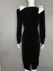 Casual Dresses Black Velvet Women Elegant Evening Party Dress Long Sleeve Sexig Mid-Calf Bodycon Cocktail Wear Vestido