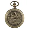 Relógios de bolso clássico antiquado steampunk design de trem quartzo relógio pingente de colar de bronze pingente para homens para homens crianças crianças