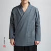 Etnisk kläder Kinesisk stil Loosekimono Cardigan Hanfu Retro Linen Male Yukata Kimono Japanese Samurai Plus Size Solid Haori Robe