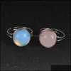 Konst och hantverk 12mm Natural Stone Ring White Blue Turquoise Opal Pink Crystal Chakra Open For Women Jewelry Drop Delivery Home DH5BZ