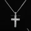 Pendanthalsband Mens Iced Out Cross for Women Hip Hop Bling Crystal Crucifix Gold Sier Chains Rapper Hiphop Jewelry Gift Drop Deli OT46D