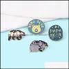 Pins Broches Polar Bear Series Cartoon Femmes Alliage Rond Animal Lettre Vêtements Pins Émail Montagne Arbre Lune Badge Broche Broche 188 Dhpwp