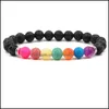 Perlé Sier Couleur Or Perles De Pierre De Lave Noire Naturelle 7 Chakra Bracelet Diffuseur D'huile Essentielle Yoga Bijoux Drop Delivery Bracelets Otzhl