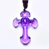 Pendant Necklaces Wholesale Natural Crystal Purple Hand Carved Cross Fine Carving Mascot Amet Lucky Rope Chain Necklace Drop Deliver Dhuty