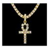 Pendentif Colliers Égyptien Ankh Clé De Vie Hommes Glacé Bling Cristal Croix Or Sier Tennis Chaîne Pour Femmes Rappeur Hip Hop Jewelr Otyks