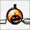 Pendant Necklaces Halloween Pumpkin For Women Men Glass Cabochon Bat Witch Chains Fashion Jewelry In Bk Drop Delivery Pendants Ot8Yf