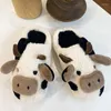 Slippers 2023 Winter Fuzzy Cow For Women Indoor Cute Warm Cozy Cotton Shoes Animal Shape Slip-on Girls