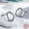 Stud Earrings Bamoer 925 Sterling Silver Round Fashion For Women Shiny Luxury Zircon Summer Elegant Wedding Jewelry GOS437