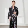 Kvinnors sömnkläder 3 stycken pyjamas set kvinnor avslappnad kimono badrock klänning lounge bär spets lapptäcke satin pyjamas tryck blomma nattkläder