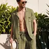 Men's Tracksuits Pajamas Comfortable And Breathable Short-sleeved Suit Cotton Linen Shirt Casual Outdoor Two-piece SuitMen's