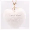 Key Rings Artificial Fuzzy Ball Ring Fashion Heart Shape Pompom Keychain Faux Fluffy Plush KeyFobs Jewely Bag Beautif Accessories D DH4V7