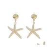 Dangle Chandelier Fashion 2021 Big Exaggerated Shiny Star Drop Earrings For Women Summer Sea Starfish Metal Statement Gift 140C3 D Dhhtz