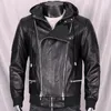 Hommes cuir Faux 2023 noir moto Style véritable veste hommes grande taille 4XL véritable peau de mouton naturelle printemps courte capuche motard manteau