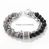 Perlenstrang Matte Onxy Stone Mixed Mtiple Natural Verschiedene Farben Charms Verstellbares Kettenarmband für Unisex Paar Geschenk Drop De Dhigl