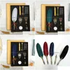 Fountain Pens 1Set English Calligraphy Feather Dip Pen Writing Ink Set Stationery Gift Box With 5 Nib Ink1 Drop Delivery Office Scho Dhsea