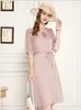 Casual Dresses Designer Silk For Women High Quality Natural Long Loose Vintage Dress Famous Fashion Elegant Pink