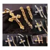 Pendant Necklaces 316L Stainless Steel Mens Cross Mtilayer Christian Jesus Crucifix Biker Chain For Male S Fashion Hip Hop Jewelry D Otug7