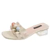 Slippers Clear Heels Salto Quadrado Sandálias Mulheres Sapatos de Verão Pumpas High Wedding Jelly D096