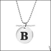 Colliers de pendentif az 26 Lettres initiales en acier inoxydable 25 mm Collier rond DIY Personnaliser les bijoux en gros